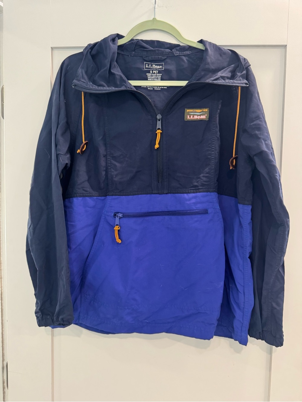 L.L. Bean Classic Navy Jacket Windbreaker with Orange Accent